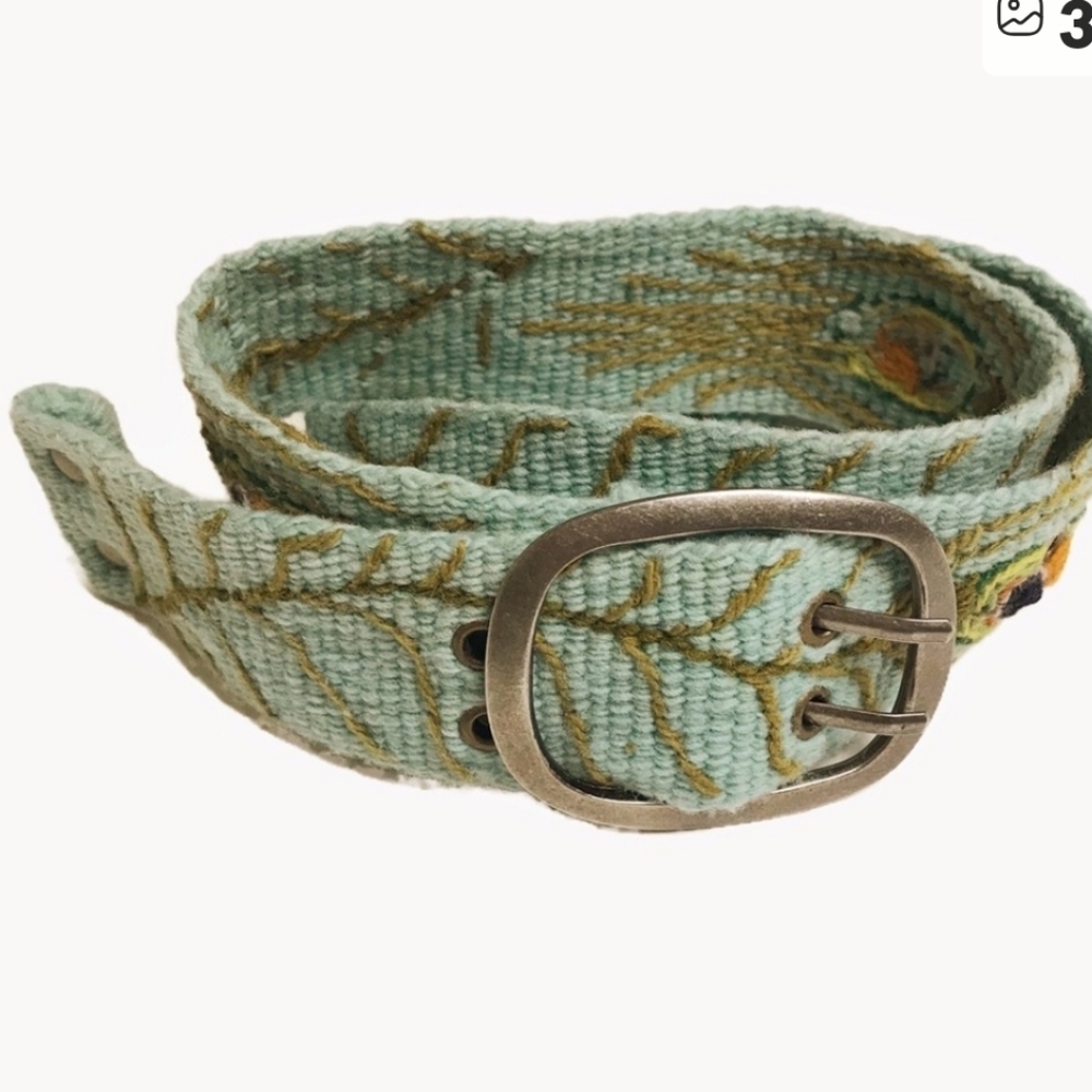 Jenny Kraus Embroidered Belt with Peacock Feathers Design Sz.L